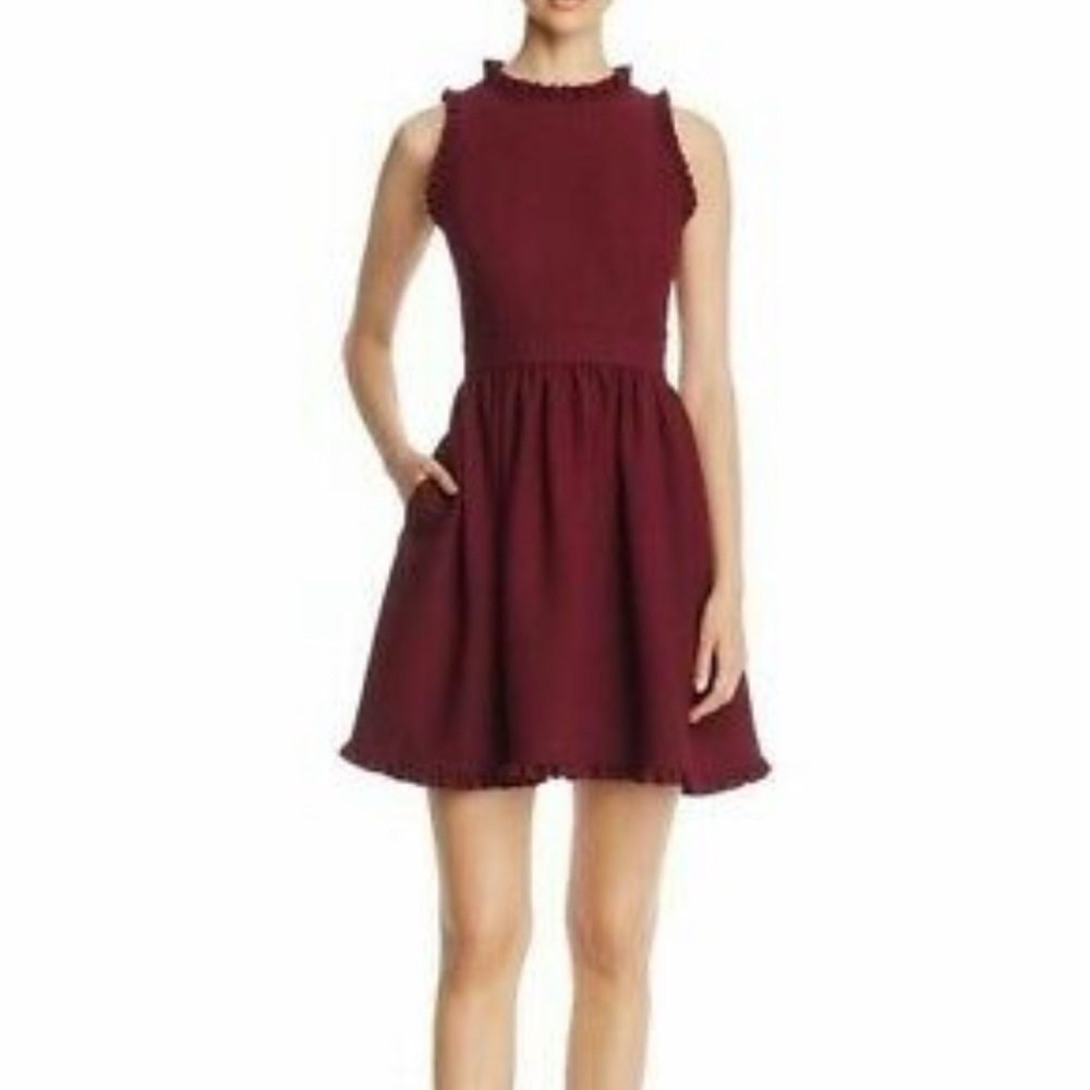 Kate Spade Ruffle Fit and Flare Dress - Burgundy